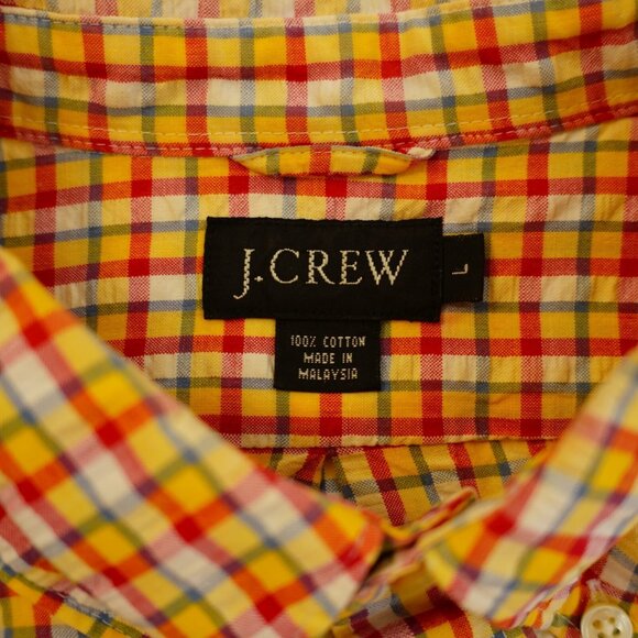 J. Crew Large Red Yellow Blue Check Pocket Button Down Long Sleeve Cotton - Picture 8 of 8